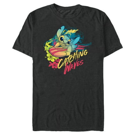 Disney Lilo & Stitch Beach Vibes Surfing Catching Waves - Short Sleeve Blended T-Shirt for Adults - Customized-Dark Heather