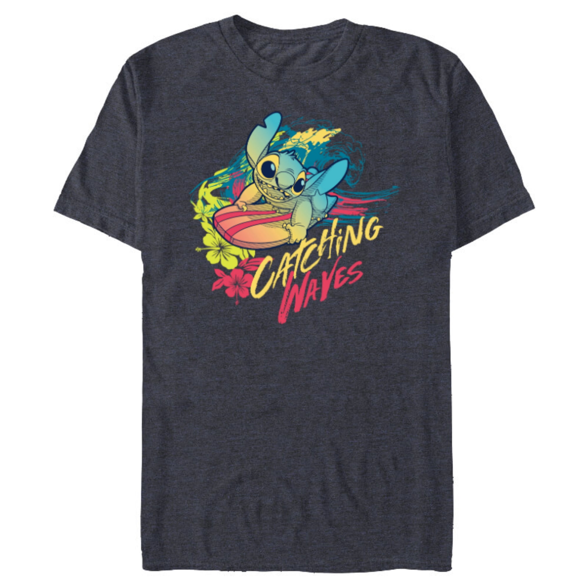 Disney Lilo & Stitch Beach Vibes Surfing Catching Waves - Short Sleeve Blended T-Shirt for Adults - Customized-Navy Heather