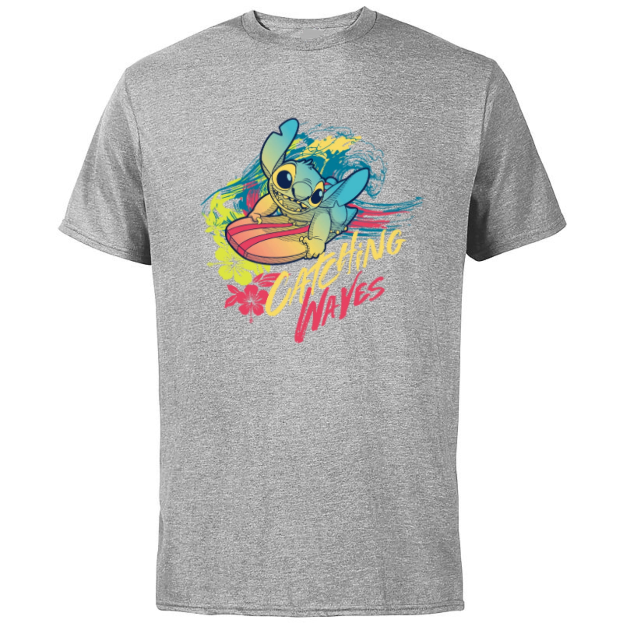 Disney Lilo & Stitch Beach Vibes Surfing Catching Waves - Short Sleeve Cotton T-Shirt for Adults - Customized-Athletic Heather