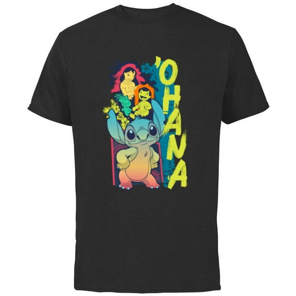 Disney Lilo & Stitch Beach Vibes with Nani & Scrump ‘Ohana - Short Sleeve Cotton T-Shirt for Adults - Customized-Black