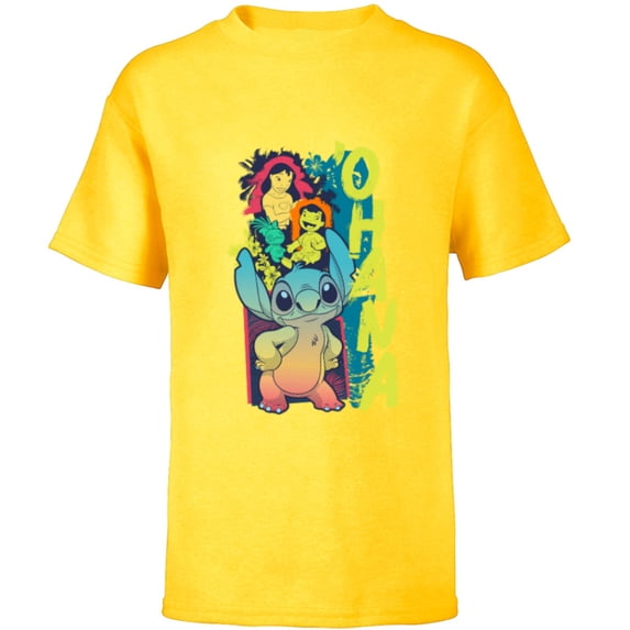Disney Lilo & Stitch Beach Vibes with Nani & Scrump ‘Ohana - Short Sleeve T-Shirt for Kids - Customized-Yellow