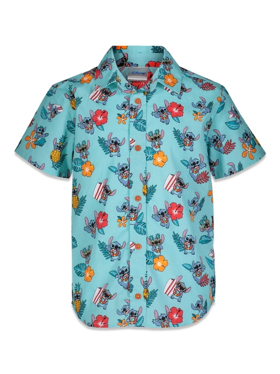 Lilo & Stitch Big Boys Hawaiian Button Down Shirt Toddler to Big Kid