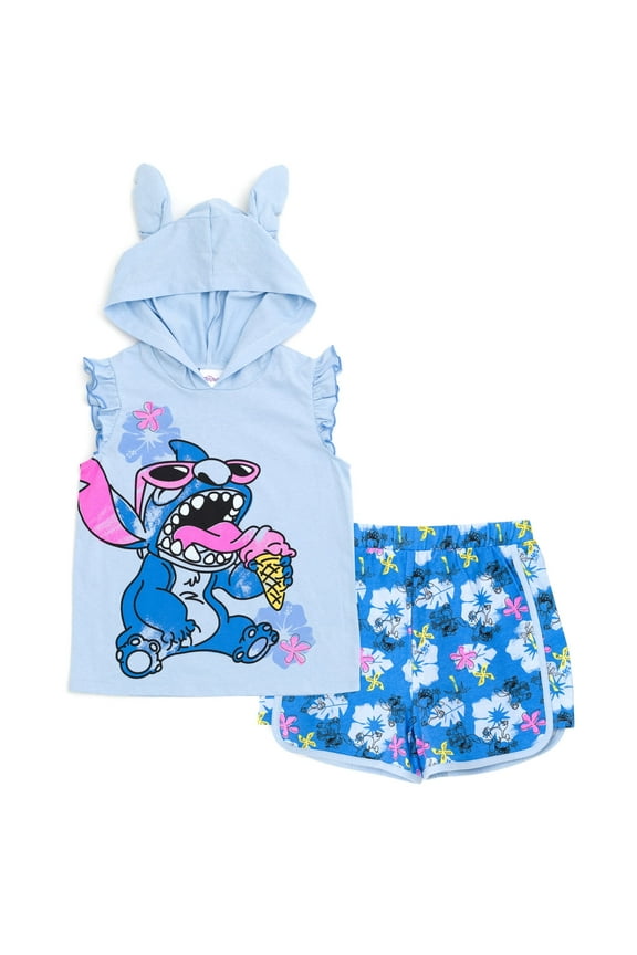 Lilo & Stitch Big Girls Cosplay Tank Top and Active Retro Dolphin French Terry Shorts Little Kid to Big Kid