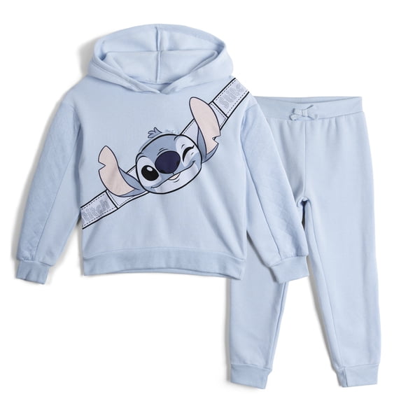 Disney Lilo & Stitch Big Girls' Fleece 2-Piece Hoodie and Jogger Set Light Blue