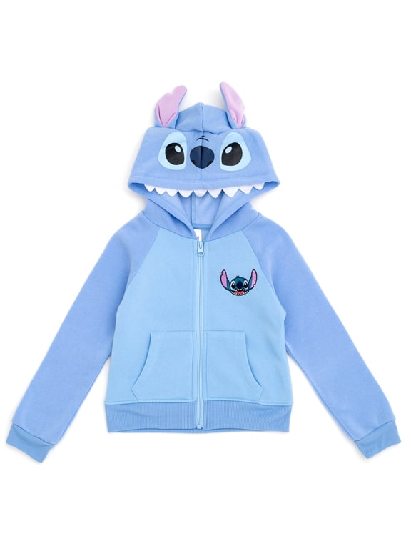 Disney Lilo & Stitch Big Girls French Terry Zip Up Cosplay Hoodie Blue 10-12