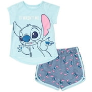 Disney Lilo & Stitch Big Girls T-Shirt and French Terry Shorts Outfit Set Toddler to Big Kid