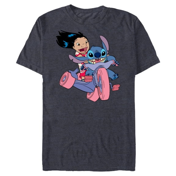 Disney Lilo & Stitch Bike Adventure - Short Sleeve Blended T-Shirt for Adults -Customized-Navy Heather