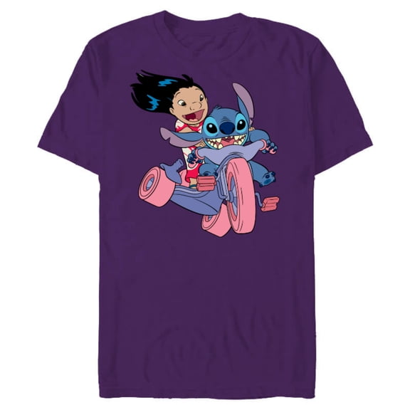 Disney Lilo & Stitch Bike Adventure - Short Sleeve Blended T-Shirt for Adults -Customized-Purple