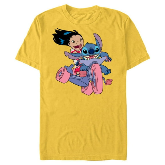 Disney Lilo & Stitch Bike Adventure - Short Sleeve Blended T-Shirt for Adults -Customized-Yellow