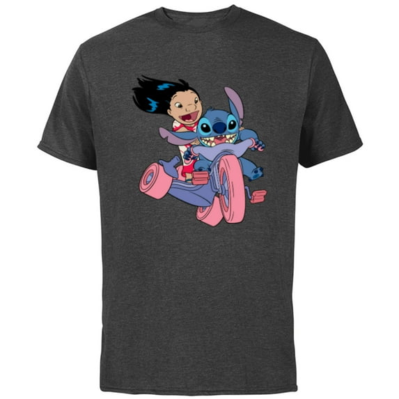 Disney Lilo & Stitch Bike Adventure - Short Sleeve Cotton T-Shirt for Adults -Customized-Charcoal