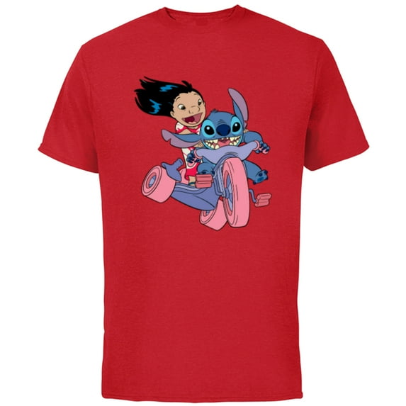 Disney Lilo & Stitch Bike Adventure - Short Sleeve Cotton T-Shirt for Adults -Customized-Red
