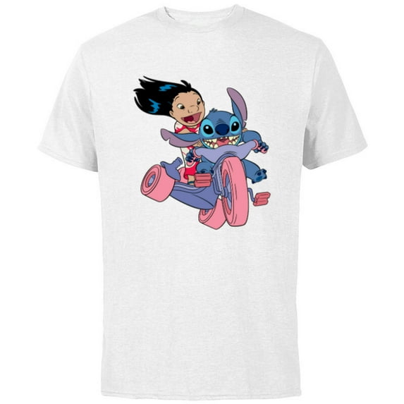 Disney Lilo & Stitch Bike Adventure - Short Sleeve Cotton T-Shirt for Adults -Customized-White