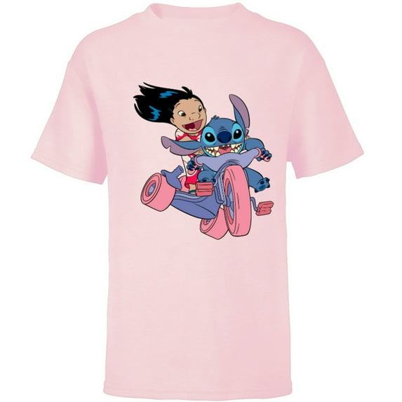 Disney Lilo & Stitch Bike Adventure - Short Sleeve T-Shirt for Kids -Customized-Soft Pink