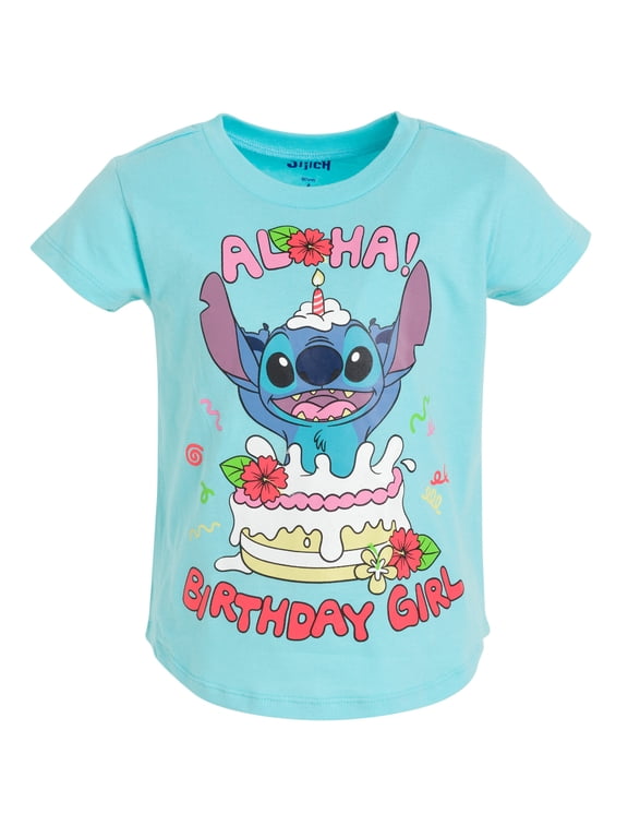 Lilo & Stitch Big Girls' Birthday Graphic T-Shirt Light Blue