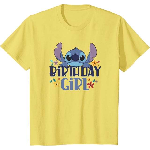 Disney Lilo & Stitch Birthday Girl Retro Floral Logo TShirt