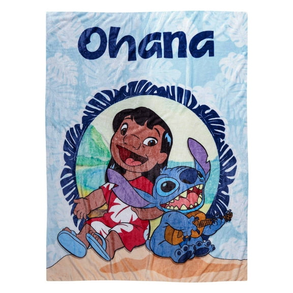 Disney Lilo & Stitch Blanket Ohana Means Family Ukulele at Beach 48"X60"