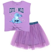 Disney Lilo & Stitch Boxy Drop Shoulder T-Shirt and Mesh Tulle Skort Toddler to Big Kid