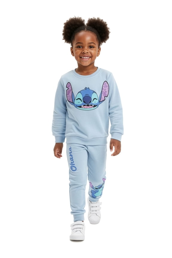 Disney Lilo & Stitch Girls' 2-Piece Joggers Set Outfit Color: blue Size: 4 - 5