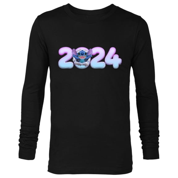 Disney Lilo & Stitch Bursting Through Happy New Year 2024 - Long Sleeve T-Shirt for Men - Customized-Black