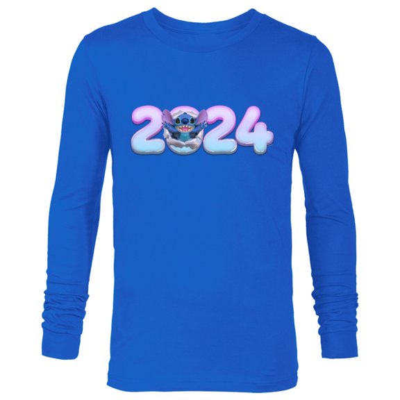 Disney Lilo & Stitch Bursting Through Happy New Year 2024 - Long Sleeve T-Shirt for Men - Customized-Navy