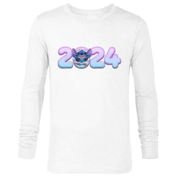Disney Lilo & Stitch Bursting Through Happy New Year 2024 - Long Sleeve T-Shirt for Men - Customized-White