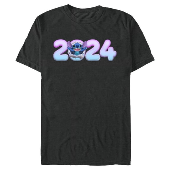 Disney Lilo & Stitch Bursting Through Happy New Year 2024 - Short Sleeve Blended T-Shirt for Adults - Customized-Dark Heather