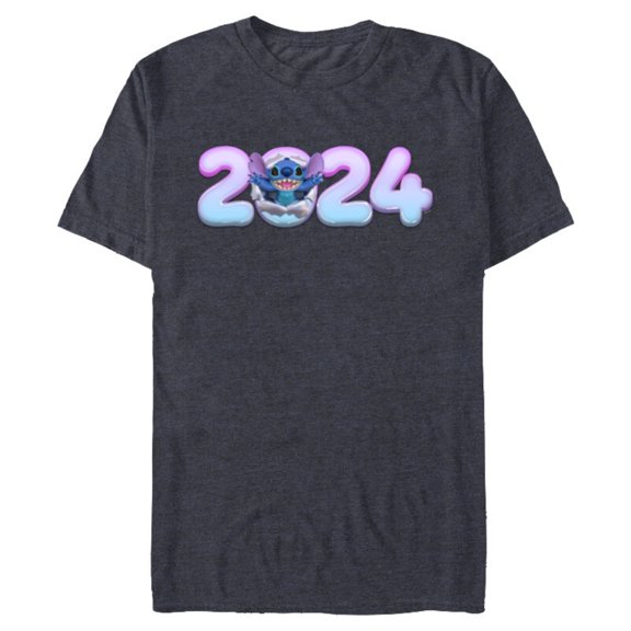 Disney Lilo & Stitch Bursting Through Happy New Year 2024 - Short Sleeve Blended T-Shirt for Adults - Customized-Navy Heather