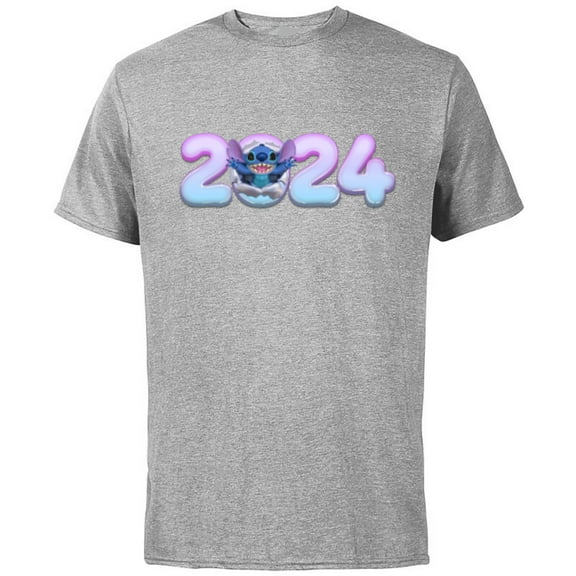 Disney Lilo & Stitch Bursting Through Happy New Year 2024 - Short Sleeve Cotton T-Shirt for Adults - Customized-Athletic Heather