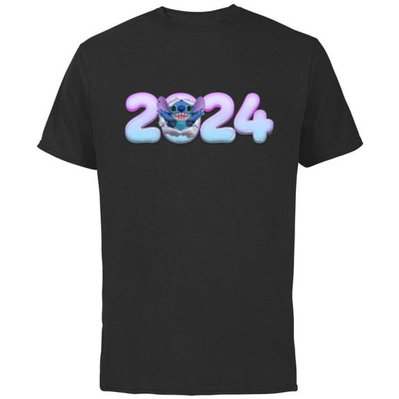 Disney Lilo & Stitch Bursting Through Happy New Year 2024 - Short Sleeve Cotton T-Shirt for Adults - Customized-Black