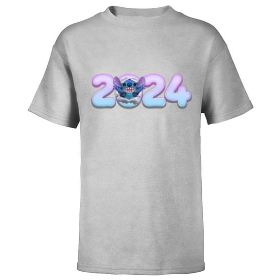 Disney Lilo & Stitch Bursting Through Happy New Year 2024 - Short Sleeve T-Shirt for Kids - Customized-Athletic Heather