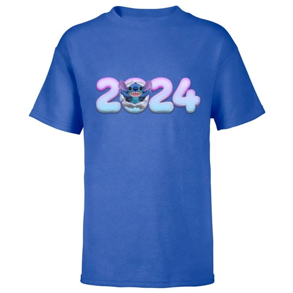 Disney Lilo & Stitch Bursting Through Happy New Year 2024 - Short Sleeve T-Shirt for Kids - Customized-Royal
