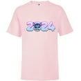 thumbnail image 1 of Disney Lilo & Stitch Bursting Through Happy New Year 2024 - Short Sleeve T-Shirt for Kids - Customized-Soft Pink, 1 of 5