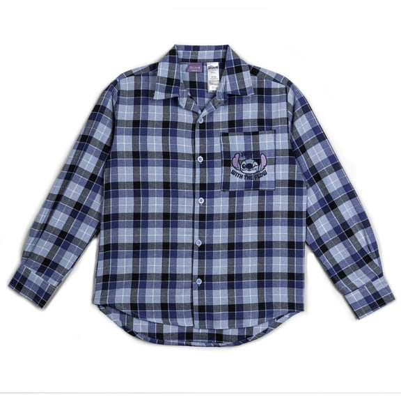Disney Lilo & Stitch Little Girls' Long Sleeve Button Down Shirt Blue Plaid