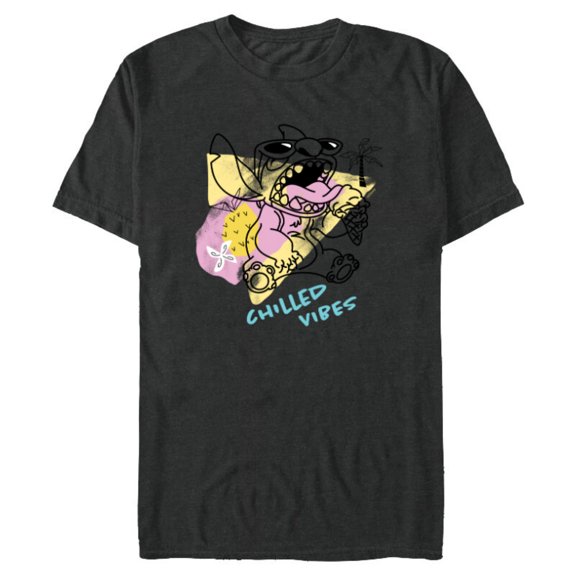 Disney Lilo & Stitch Chilled Vibes Summer Beach Distressed - Short Sleeve Blended T-Shirt for Adults - Customized-Dark Heather