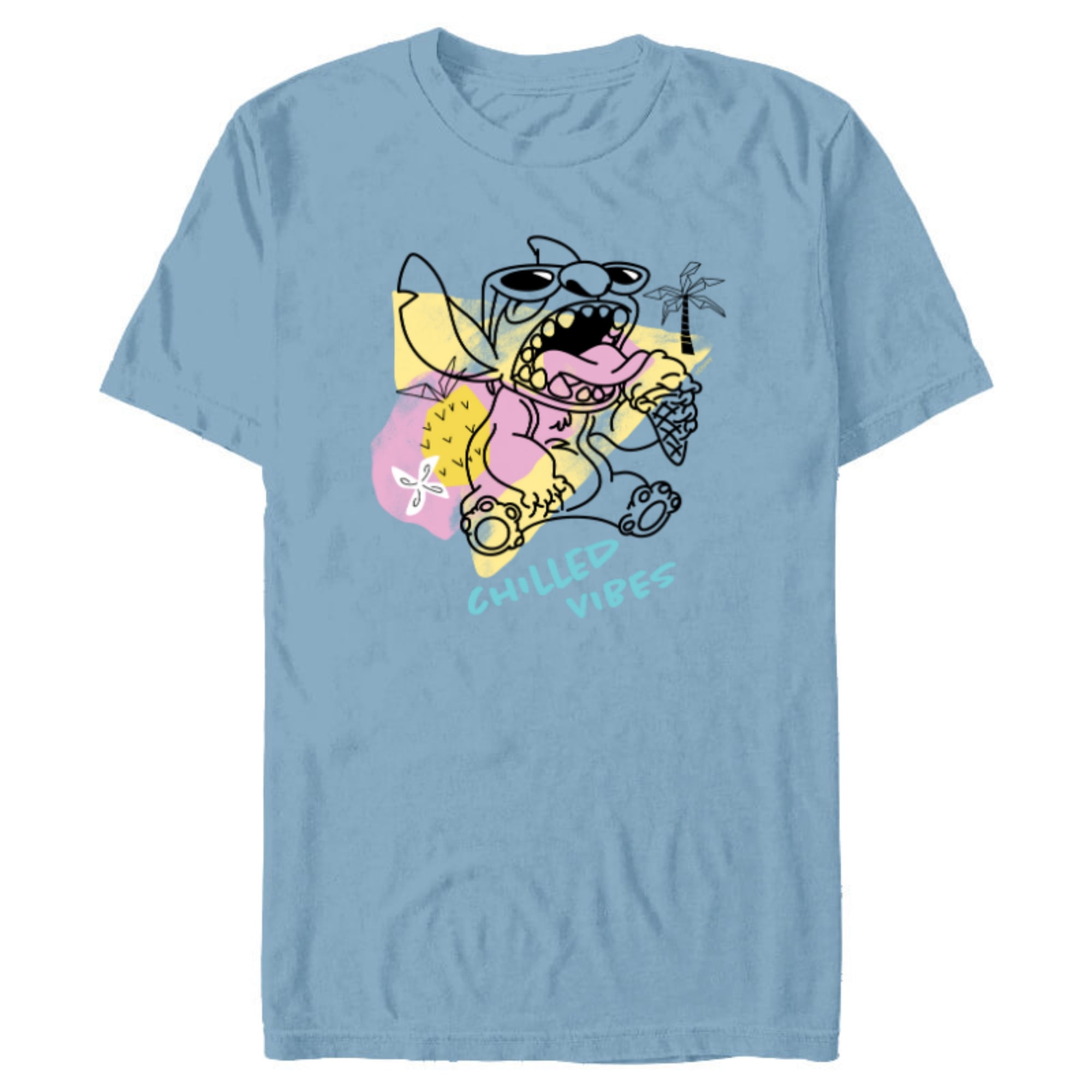 Elbenwald Pigiama Lilo & Stitch 2 Pezzi Per Donna – Maglietta Manica Corta E Pantaloni Lunghi In Cotone, Bianco E Blu, Chilled Vibes