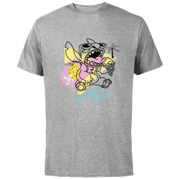 Disney Lilo & Stitch Chilled Vibes Summer Beach Distressed - Short Sleeve Cotton T-Shirt for Adults - Customized-Athletic Heather