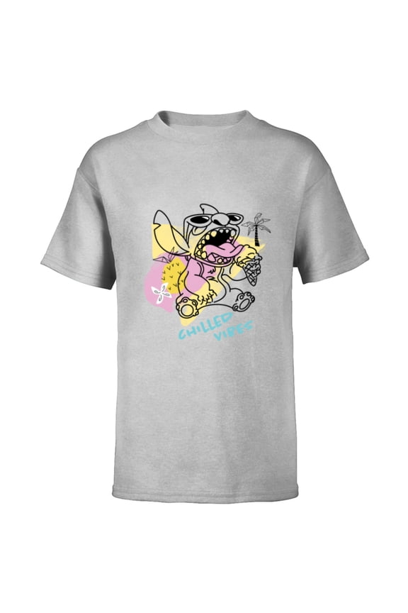 Lilo & Stitch Chilled Vibes Summer Beach Distressed - Short Sleeve T-Shirt for Kids - Customized-Athletic Heather