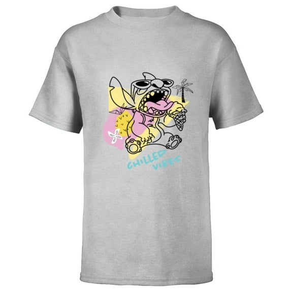 Disney Lilo & Stitch Chilled Vibes Summer Beach Distressed - Short Sleeve T-Shirt for Kids - Customized-Athletic Heather