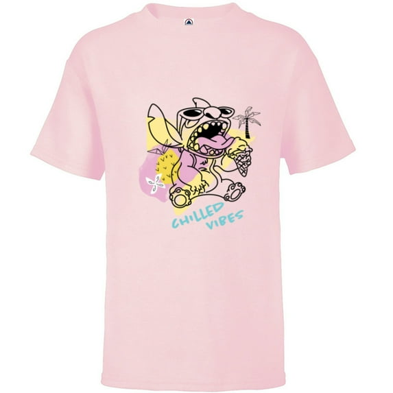 Disney Lilo & Stitch Chilled Vibes Summer Beach Distressed - Short Sleeve T-Shirt for Kids - Customized-Soft Pink