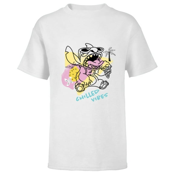 Disney Lilo & Stitch Chilled Vibes Summer Beach Distressed - Short Sleeve T-Shirt for Kids - Customized-White