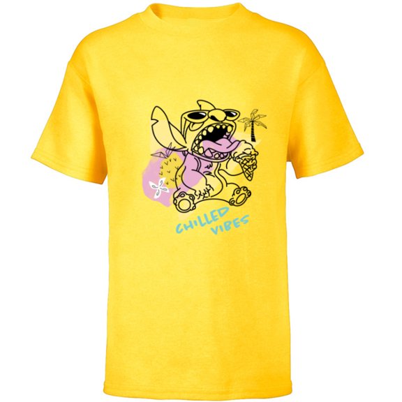 Disney Lilo & Stitch Chilled Vibes Summer Beach Distressed - Short Sleeve T-Shirt for Kids - Customized-Yellow