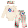 thumbnail image 1 of Disney Lilo & Stitch Christmas Bodysuit, Pants and Headband 3 Piece Outfit Set Gingham Newborn to Infant, 1 of 5