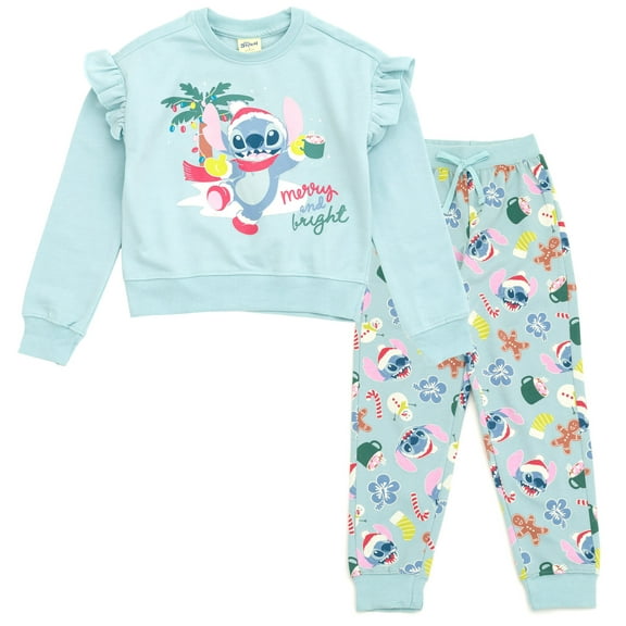 Disney Lilo & Stitch Christmas Fleece Pullover Sweatshirt and Jogger Pants Outfit Set Toddler to Big Kid
