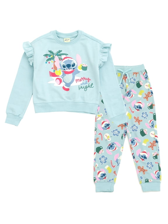 Lilo & Stitch Christmas Fleece Pullover Sweatshirt and Jogger Pants Outfit Set Toddler to Big Kid