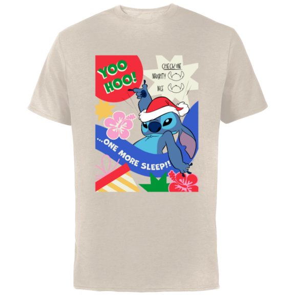 Disney Lilo & Stitch Christmas Holiday Stitch One More Sleep - Short Sleeve Cotton T-Shirt for Adults - Customized-Natural