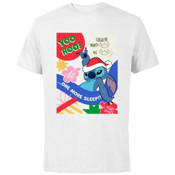 Disney Lilo & Stitch Christmas Holiday Stitch One More Sleep - Short Sleeve Cotton T-Shirt for Adults - Customized-White