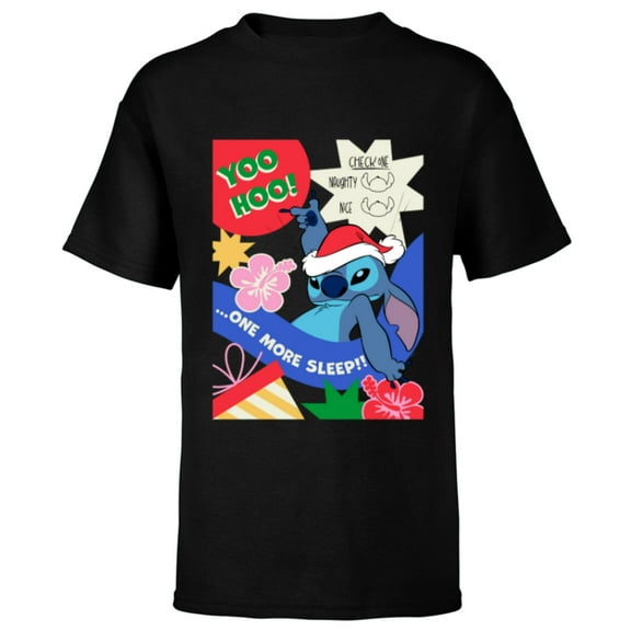 Disney Lilo & Stitch Christmas Holiday Stitch One More Sleep - Short Sleeve T-Shirt for Kids - Customized-Black