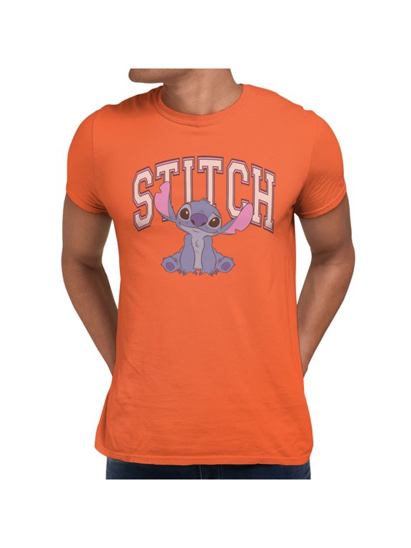 Lilo & Stitch Classic Pink Varsity Mens T-Shirt (Orange, S-XXXL)