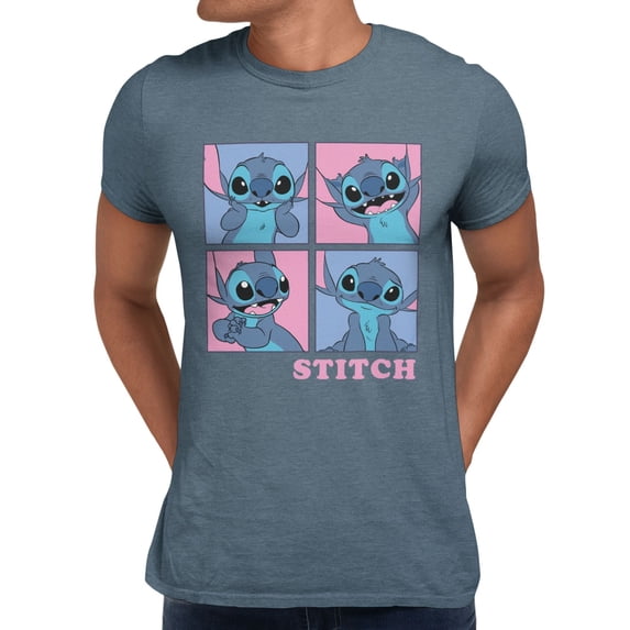 Disney Lilo & Stitch Comic Panel Expressions Mens T-Shirt (Heather Indigo, S-XXXL)