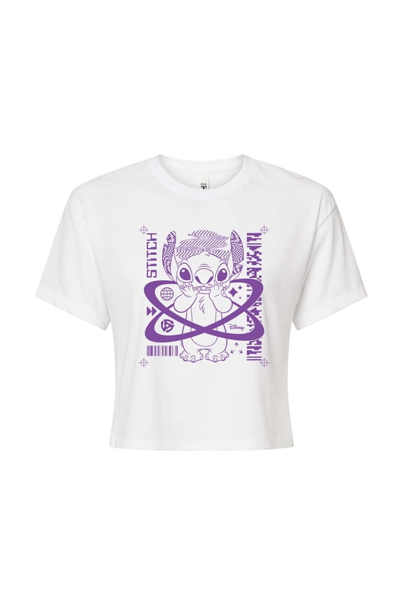 - Lilo & Stitch - Crop Marks Stitch - Juniors Cropped Cotton Blend T-Shirt